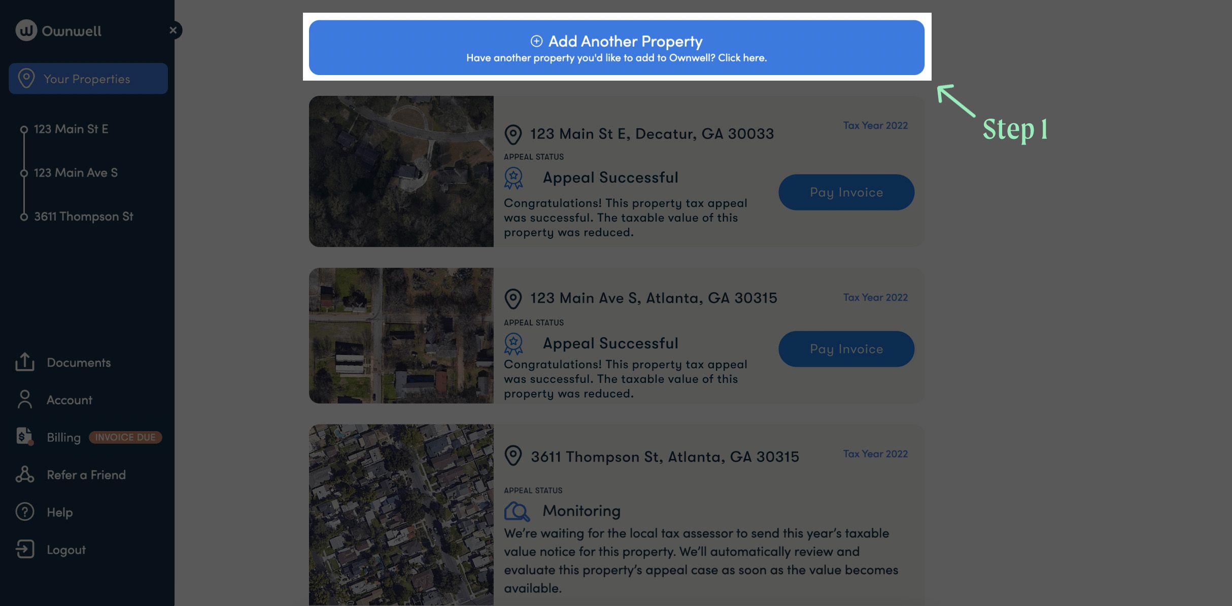 Screenshot of how to add a new property